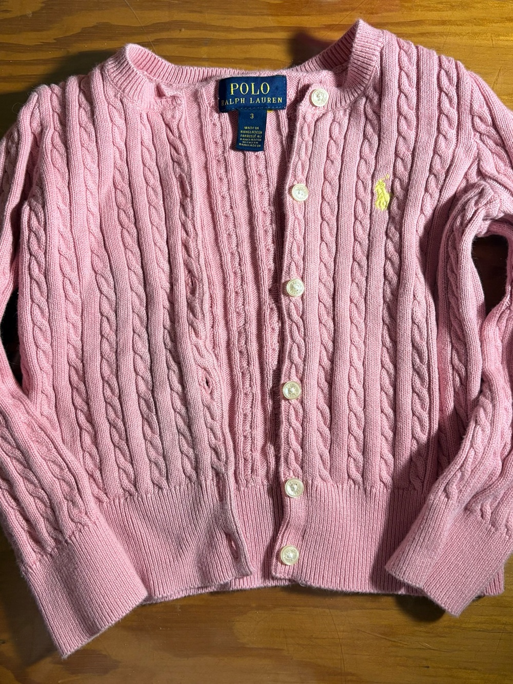 Polo by Ralph Lauren Pink Cable-Knit Cardigan with Embroidered Pony